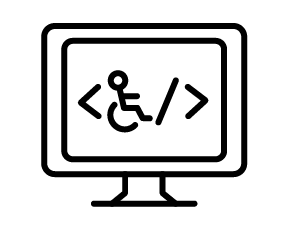 Icon of a wheelchair symbol and diverse hands, representing accessibility and Diversity, Equity, and Inclusion (DEI) services to ensure inclusive learning environments for all students.
