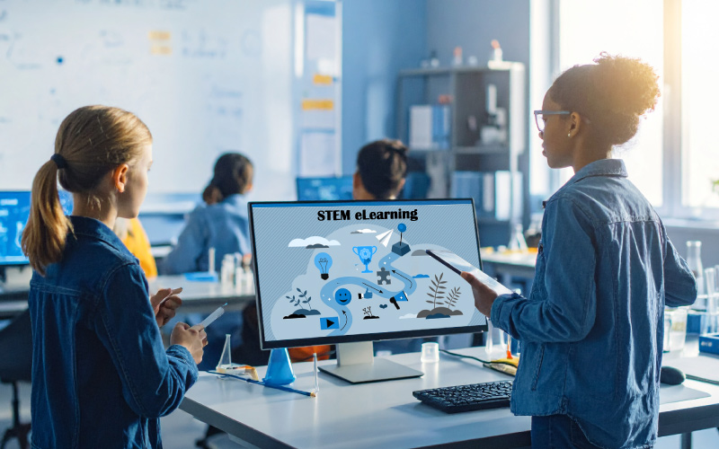 Student earning digital badge for completing a STEM challenge