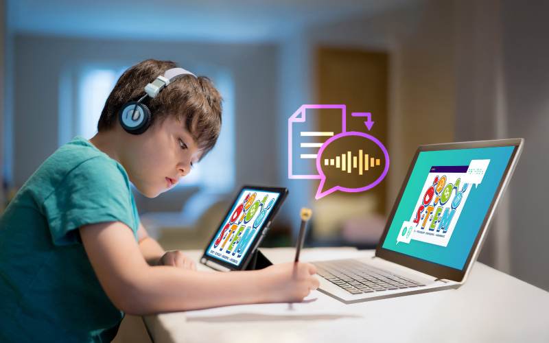 Student using text-to-speech software for STEM lesson