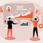 Illustration of a new hire navigating a structured digital onboarding dashboard on their first day.