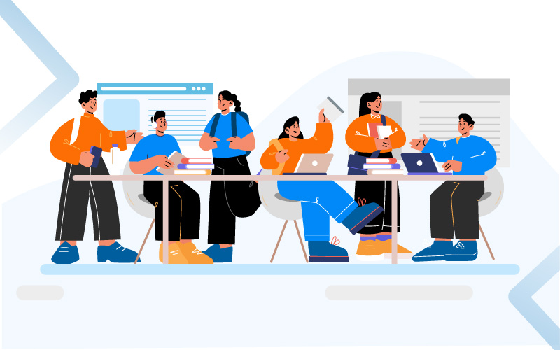 Students using mixed digital and offline learning tools to demonstrate skill growth in a K12 classroom.