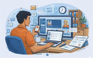 An employee accessing short microlearning content within a digital workplace system during daily work tasks