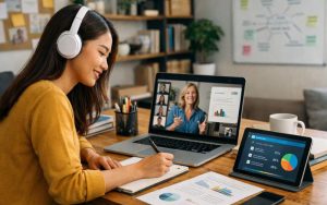 Online learning in higher education showing how course design shapes student engagement, participation, and learning outcomes.