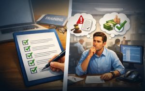 Banner showcasing Compliance training completion and employees applying correct decisions in real workplace scenarios.