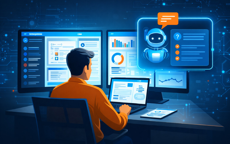 Banner showing AI learning agents providing real-time guidance to employees inside enterprise workflows and digital training environments.