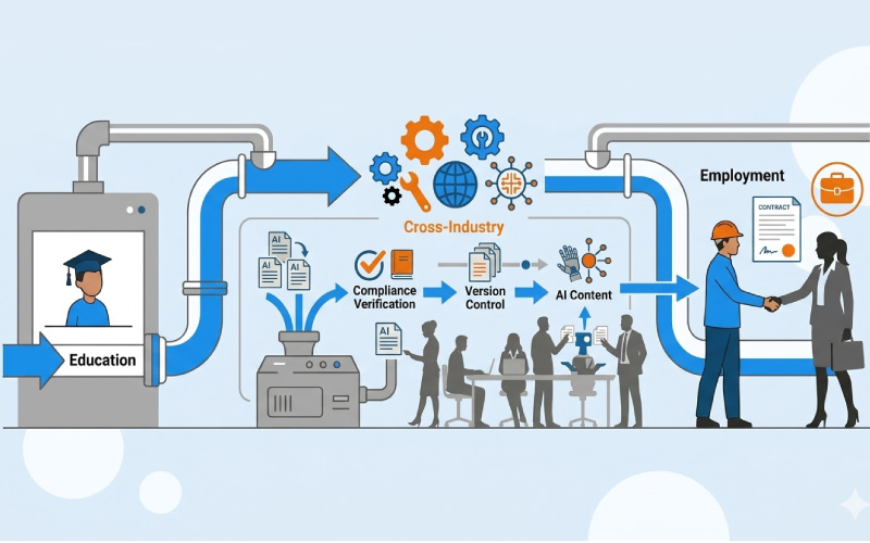 Enterprise learning teams managing AI-generated compliance training content through validation, version control, and deployment workflows.