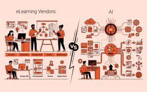AI vs eLearning vendors in enterprise L&D content development, highlighting AI-driven training, instructional design, and scaling.